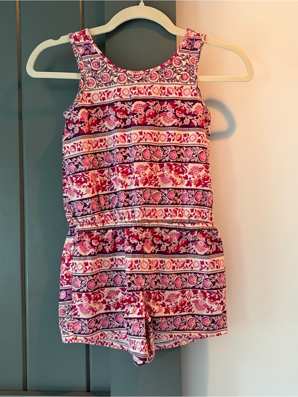 Place Pink & Purple Floral Stripe Sleeveless Romper